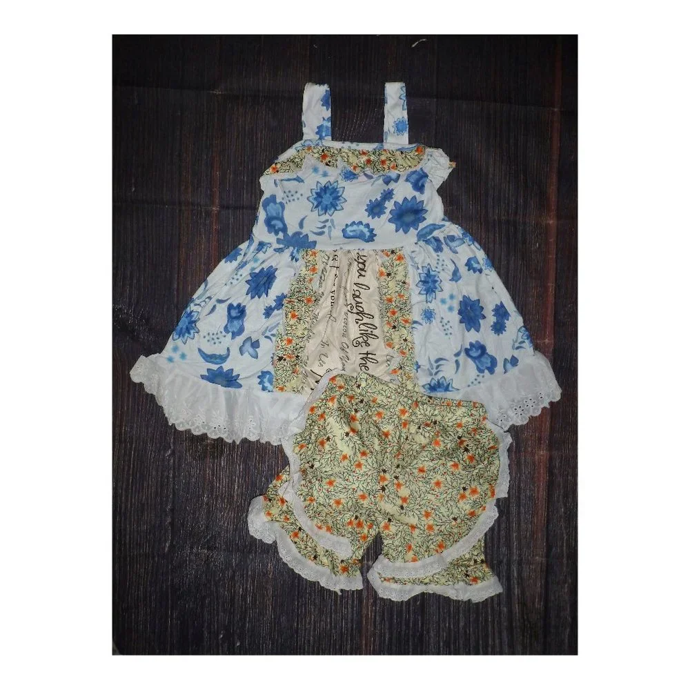 Boutique Baby Girls Multi Print Tunic Dress & Ruffle Shorts Outfit Set
